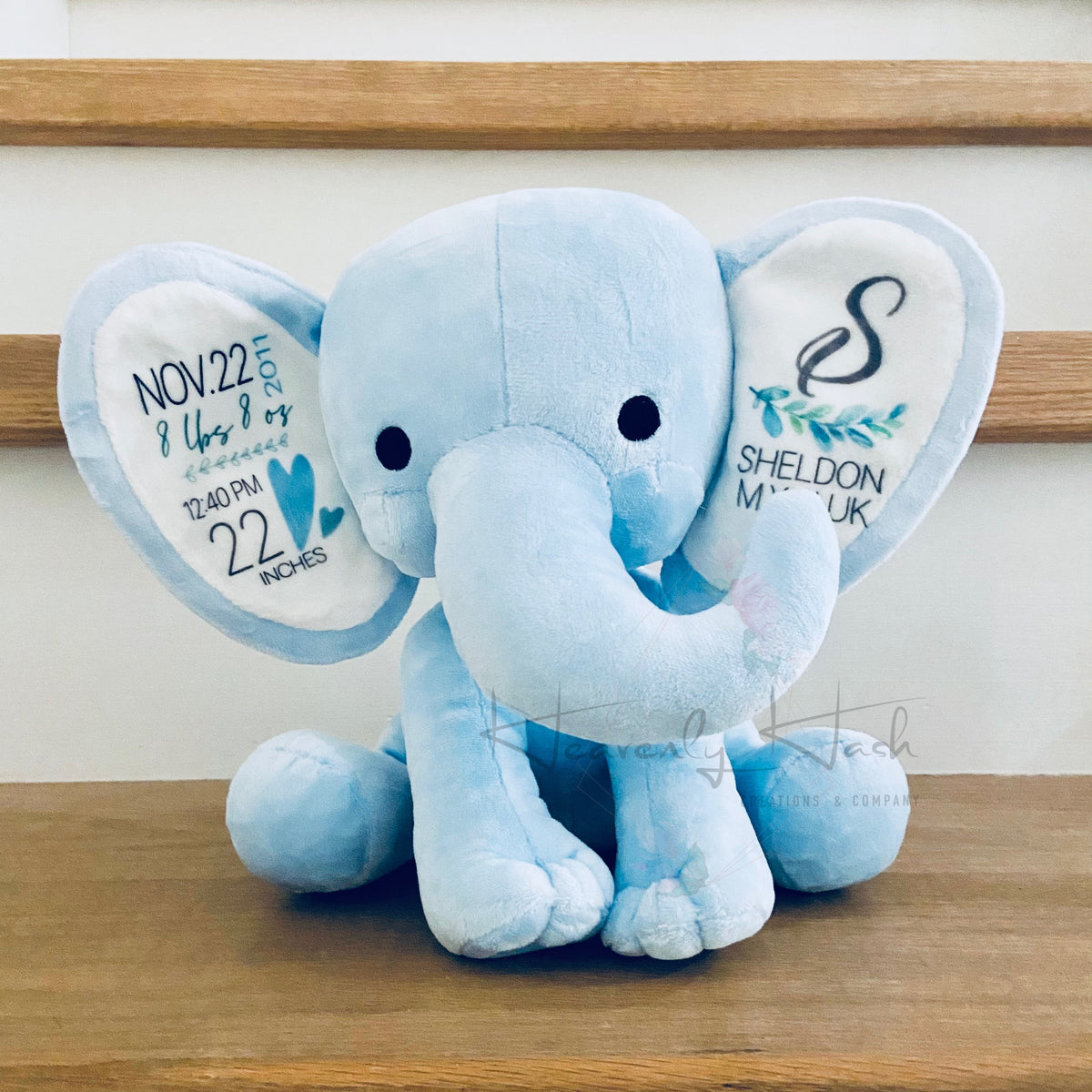 ADDISON GRACE - Already Personalized - New Exclusive Aqua Blue Personalized Birth Announcement Elephant discount (Ready To Ship)